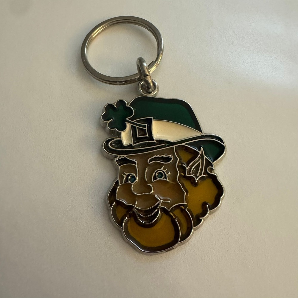 Leprechaun Irish Clover Hat Gold Beard Keychain Saint Patricks Day Charm‎